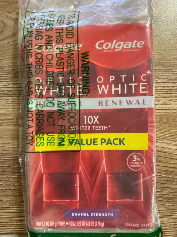 Photo 2 of Colgate Optic White Renewal Teeth Whitening Toothpaste, Enamel Strength, 2 Pack, 3 Oz Tube
