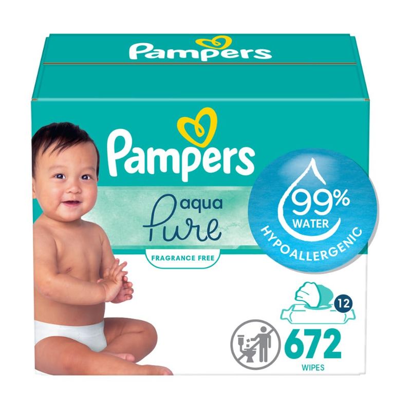 Photo 1 of Pampers Aqua Pure Sensitive Baby Wipes, 99% Water, Hypoallergenic, Unscented, 12 Flip-Top Packs (672 Wipes Total)

