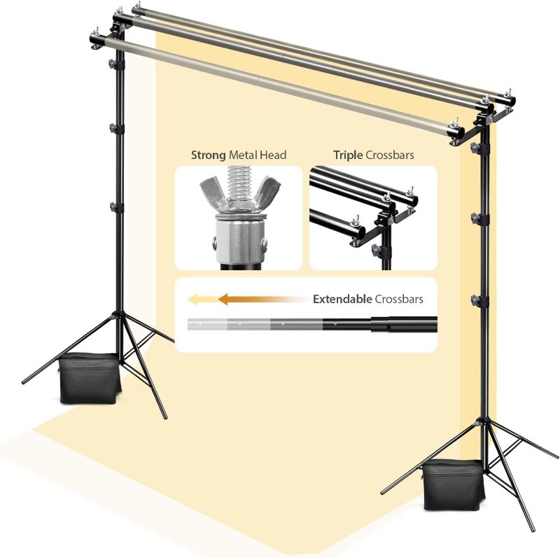 Photo 1 of Julius Studio 10 x 10 feet (W x H) Heavy Duty Triple Crossbar Backdrop Stands, 3 Extendable Cross Bar Layers Background System, Upgraded Metal Cap Head, Enhanced Joints, Photo Party Events JSAG667
