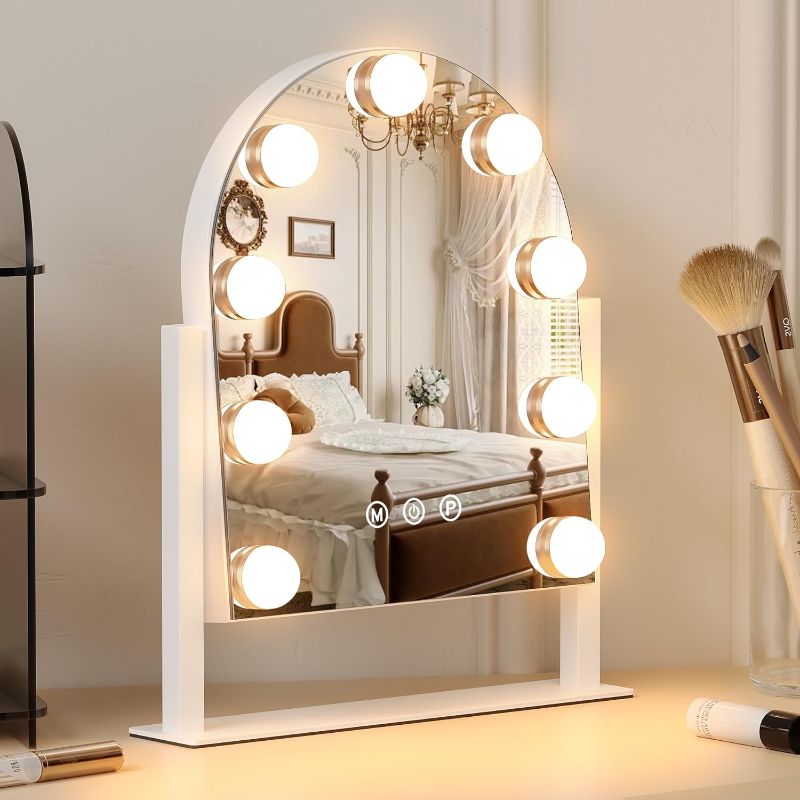 Photo 1 of Leishe Vanity Mirror with Lights Hollywood Lighted Makeup Mirror with 9 Dimmable Bulbs & 3 Color Lighting Modes, Detachable 10X Magnification Mirror and 360 Degree Rotation(White)
