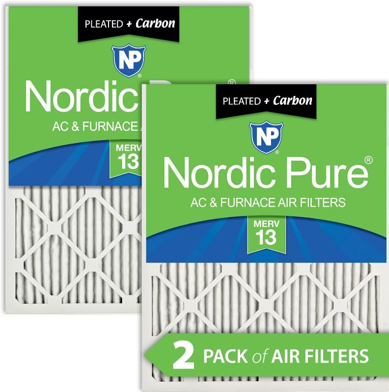 Photo 1 of Nordic Pure 16x30x1 (15 3/4 x 29 11/16 x 3/4) Pleated Air Filters MERV 13 Plus Carbon 2 Pack
