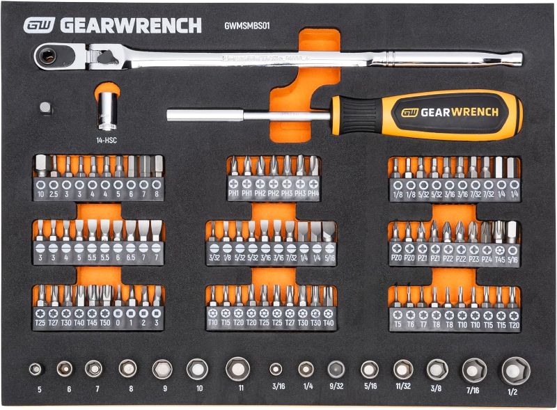 Photo 1 of GEARWRENCH 105 Piece 1/4” Drive Slim Head Mechanics Tool Set in Foam Storage Tray - GWMSMBS01
