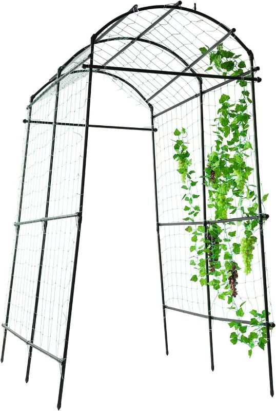 Photo 1 of Lalahoni Garden Arch Trellis for Climbing Plants Outdoor, 7 ft Tall Walkway Trellis, Metal Archway Arbor Tunnel Large Trellis for Vegetables Plant Cucumber Trellis for Garden Raised Bed, Black
