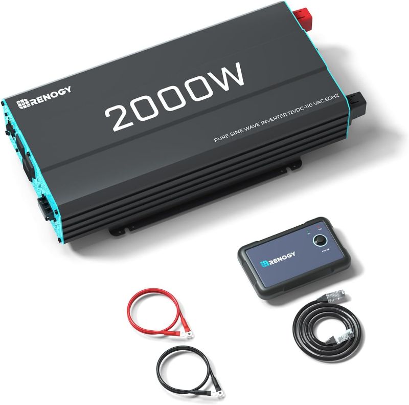 Photo 1 of Renogy 2000W Pure Sine Wave Inverter 12V DC to 120V AC Converter for Home, RV, Truck, Off-Grid Solar Power Inverter 12V to 110V with Built-in 5V/2.1A USB Port, AC Hardwire Port, Remote Controller
