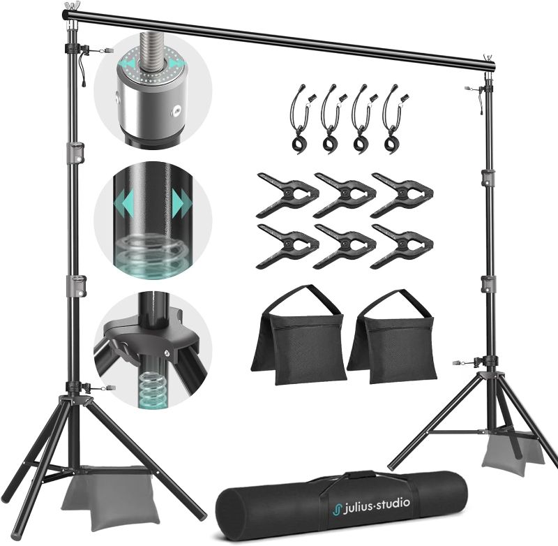 Photo 1 of Julius Studio [Enhanced Heavy Duty] 10.1 x 8 ft. (W x H) Backdrop Stand Background Support, Upgraded Strong Frame, New Metal Cap, Shock-Proof Spring, Heavy Joints, Anti-Slip Rubber Shoes, JSAG283
