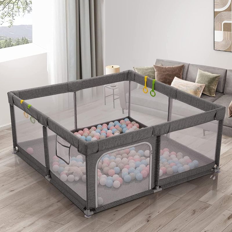Photo 1 of UANLAUO Baby Playpen, 59in X 59in Playpen for Babies and Toddlers, Safety Baby Play Yards, Easy Assembly Large Baby Playpen for Babies, Anti-Collision BPA-Free Breathable Mesh Play Pen, (Grey)
