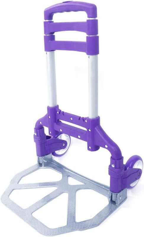 Photo 1 of Portable Folding Hand Cart, Aluminum Hand Truck, Push Truck Trolley 165lbs Capacity Lightweight Dolly Collapsible Trolley Luggage for Office Home Travel Use (Purple)
