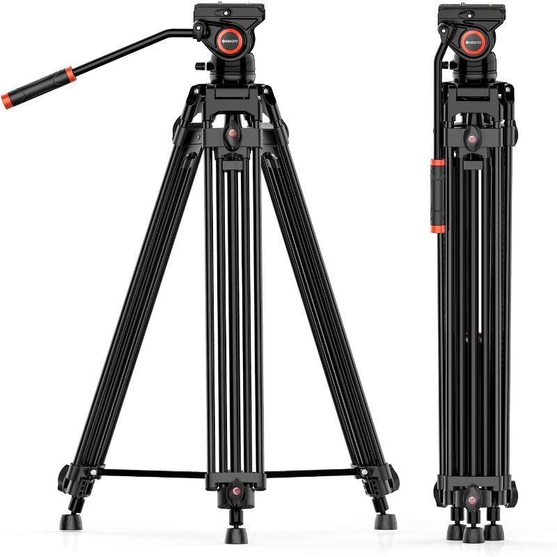 Photo 1 of GEEKOTO Video Tripod System, 72 inches Heavy Duty Tripod, Professional Aluminum Twin Tube Tripod, K3 Fluid Head, Mid-Level Spreader, Max Loading 33 LB, 360 Degree Fluid Head for DSLR Camcorder Camera
