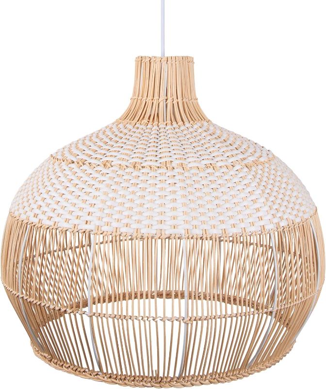 Photo 1 of Arturesthome White Rattan Pendant Light for Kitchen Island Sink, Wicker Chandelier, Handmade Woven Hanging Ceiling Light Lampshade
