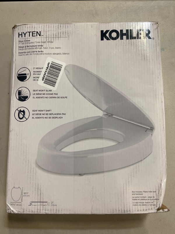 Photo 2 of KOHLER 25875-0 Hyten Elevated Quiet-Close Elongated Toilet Seat, Contoured Seat with Grip-Tight Bumpers, Quick-Attach Hardware, White
