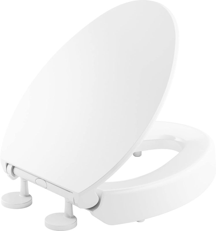 Photo 1 of KOHLER 25875-0 Hyten Elevated Quiet-Close Elongated Toilet Seat, Contoured Seat with Grip-Tight Bumpers, Quick-Attach Hardware, White
