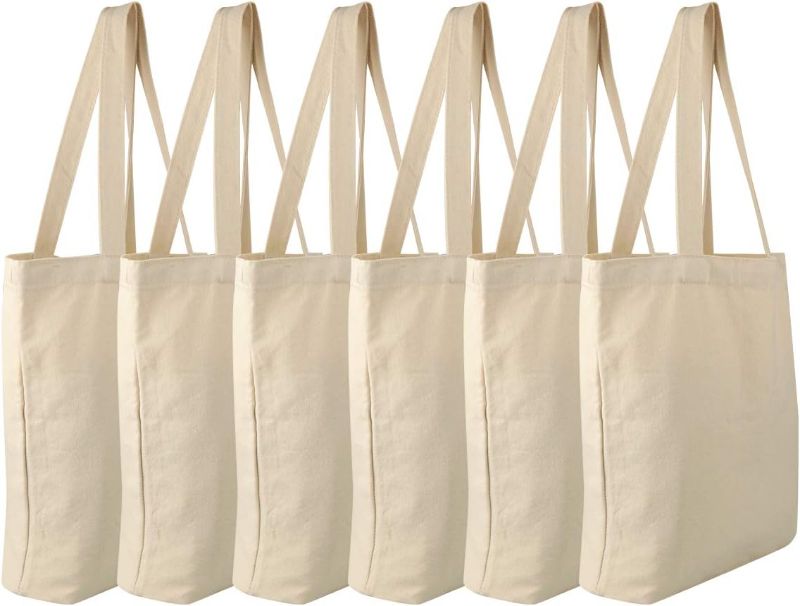 Photo 1 of Faylapa 6 Pcs Canvas Tote Bags,Heavy Duty and Strong Easter Hunter Bag Shopping Grocery Bag Blank Cotton Bags for Decorating Crafts DIY,Painting (Beige, 13.6"x 15.3")
