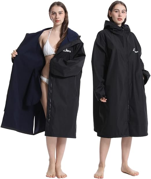 Photo 1 of {L} Oksun Oversized Waterproof Swim Parka: Windproof Warm Coat - Water Resistent Swimmer Jacket - Thin Fleece Lined Surf Poncho
