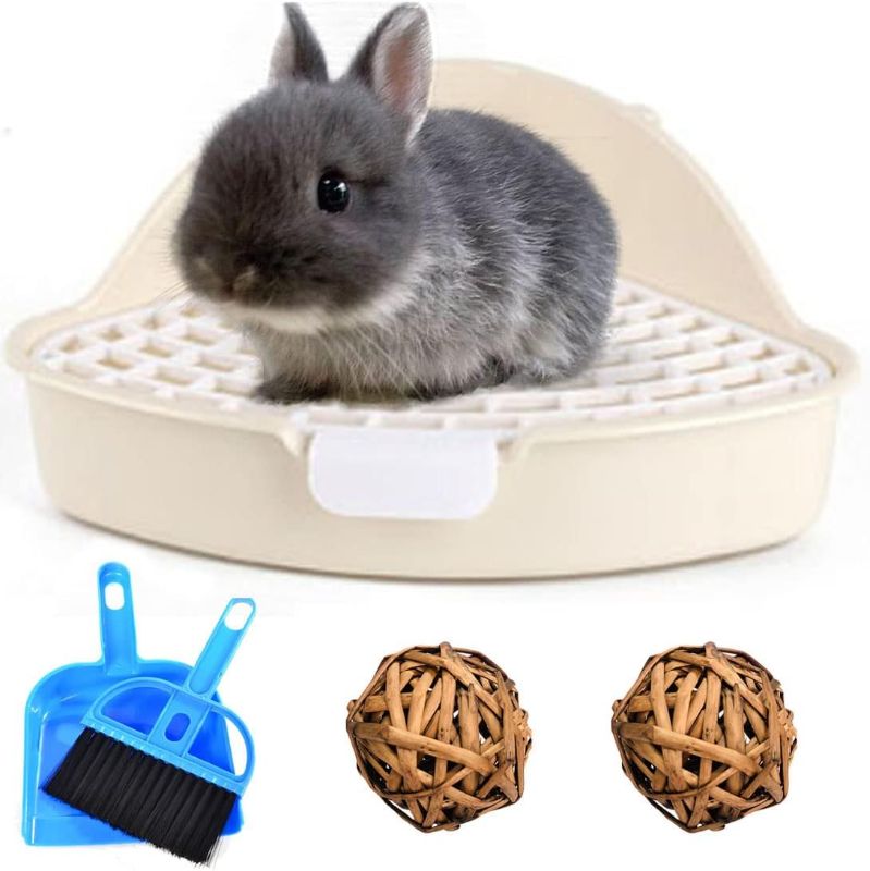 Photo 1 of Hamiledyi Bunny Litter Pet Toilet Potty Trainer Corner Pan Bedding Box for Small Animal Guinea Pig Ferret Hamster Dwarf Rabbit(White)
