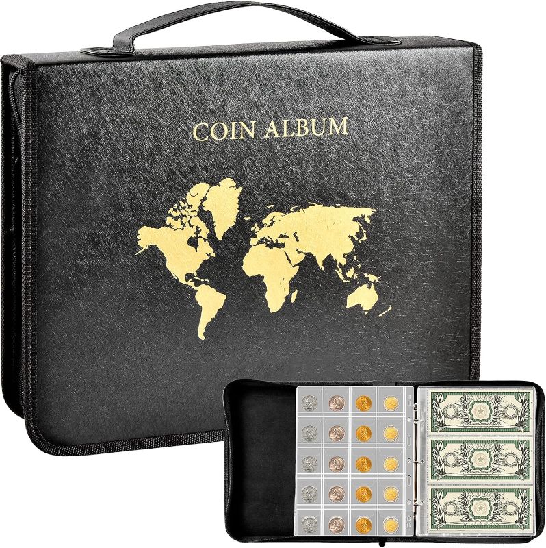 Photo 1 of Coin Collection Book Holder for Collectors, 200 Pockets Coins Collecting Album & 30 Sleeves Paper Money Display Storage Case for Coin Currency Collection Supplies (200 coins+30 paper money binder)
