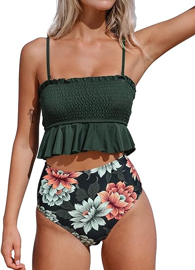 Photo 1 of {L} CUPSHE Women's High Waist Bikini Swimsuit Ruffle Two Piece Bathing Suit
