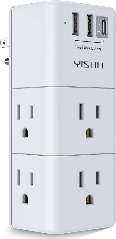 Photo 1 of USB Multi Plug Outlet Extender - YISHU Surge Protector with Rotating Plug, 6 AC Plug Extender with 3 USB Ports, 3-Sided Swivel Power Strip Best Ideal Stocking Stuffers for Adults
