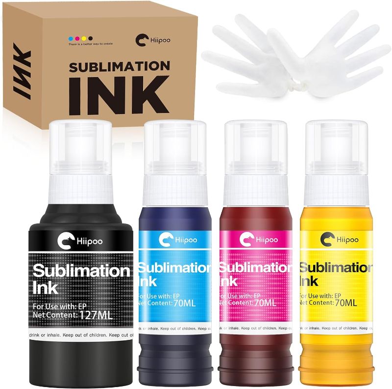 Photo 1 of Hiipoo Sublimation Ink Refilled Bottles Compatible for ET2400 ET2720 ET2760 ET2750 ET4800 ET-2800 ET-2803 ET-2850 Inkjet Printers Heat Press Transfer on Mugs T-Shirts- pink ink missing
