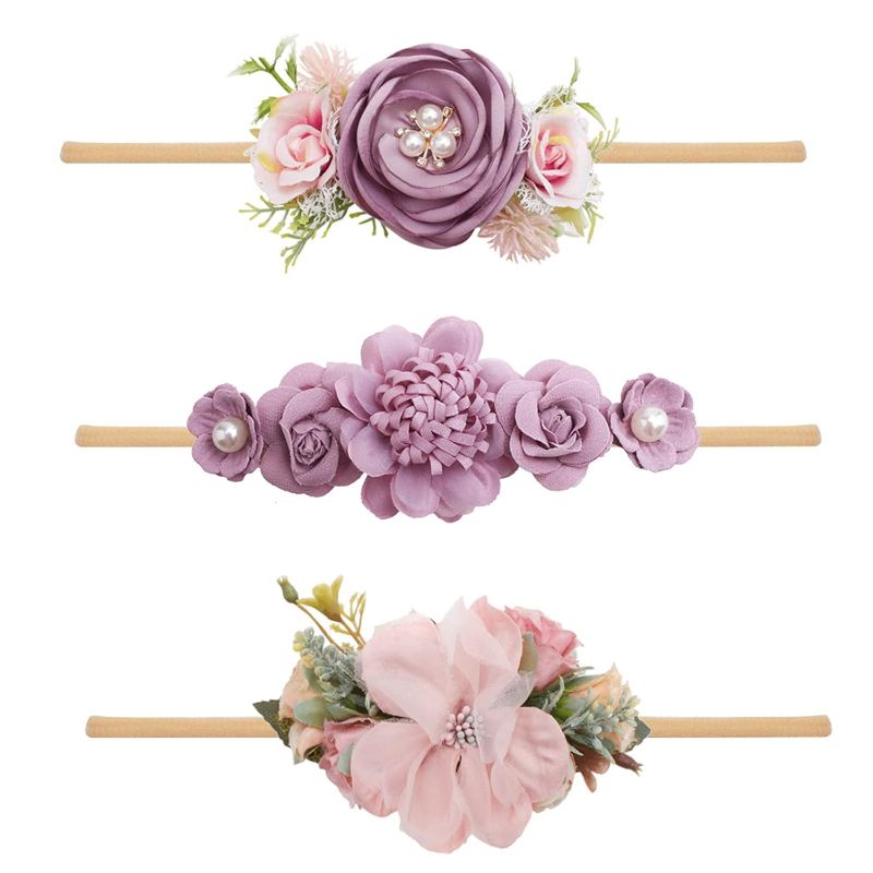 Photo 1 of Baby Girl Headbands Nylon Flower Elastic Hairbands 3pcs Hair Accessories Gift for Newborn Infant Toddlers (YM4)
