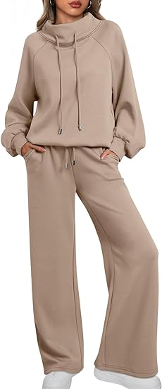 Photo 1 of {M} AUTOMET Lounge Sets for Women Sweatsuits 2 Piece Outfits 2024 Fall Drawstring Sweatshirt Wide Leg Sweatpants Tracksuit

