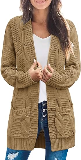 Photo 1 of [M] MEROKEETY Women's 2024 Long Sleeve Cable Knit Cardigan Sweaters Open Front Fall Outwear Coat
