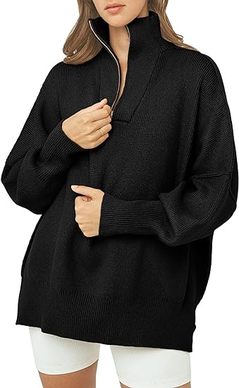 Photo 1 of {L} PRETTYGARDEN Womens Fall Pullover Oversized Long Sleeve Zip Up Lapel V Neck Knitted Tops
