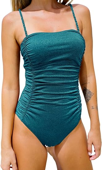 Photo 1 of {M} CUPSHE Women's One Piece Swimsuit Tummy Control Ruched Bathing Suit Square Neck Adjustable Straps
