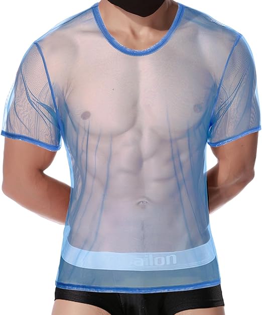 Photo 1 of {L} Mens Mesh T Shirt See Through Lounge Short Sleeves Sexy Sheer Muscle Tee Tops Breathable Undershirt Clubwear
