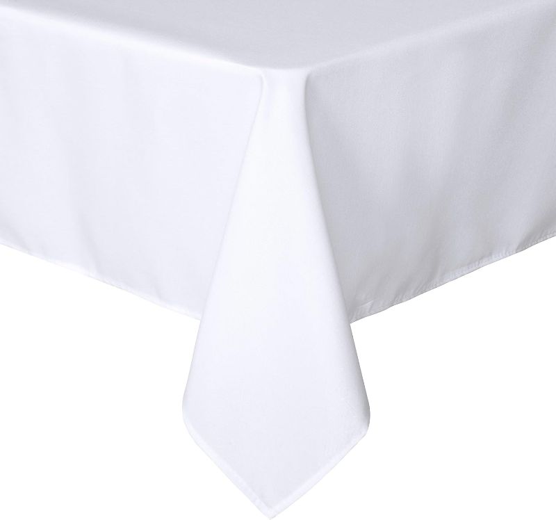 Photo 1 of sancua Rectangle Tablecloth - 60 x 84 Inch - Stain and Wrinkle Resistant Washable Polyester Table Cloth, Decorative Fabric Table Cover for Dining Table, Buffet Parties and Camping, White
