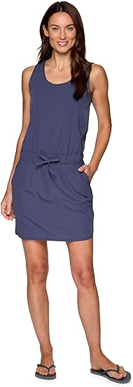 Photo 1 of {S} RBX Tank Dress for Women, Quick Drying Stretch Woven Hiking Golf Dress, Drawstring Waist Beach Dress Coverup with Pockets
