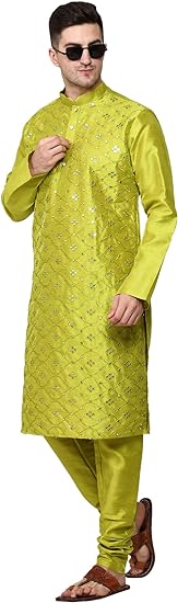 Photo 1 of {M-L} Men's Tunic Art Silk Kurta Pajama Pyjama Set Wedding Indian Clothing Casual Party Dress Gifts Items
