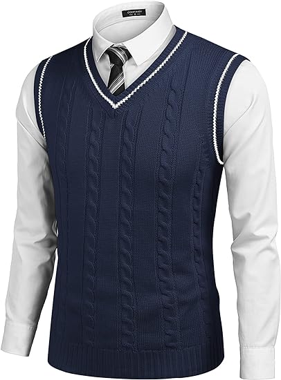 Photo 1 of {XL} COOFANDY Men's Sweater Vest V Neck Slim Fit Casual Sleeveless Twisted Knitted Pullover Sweater
