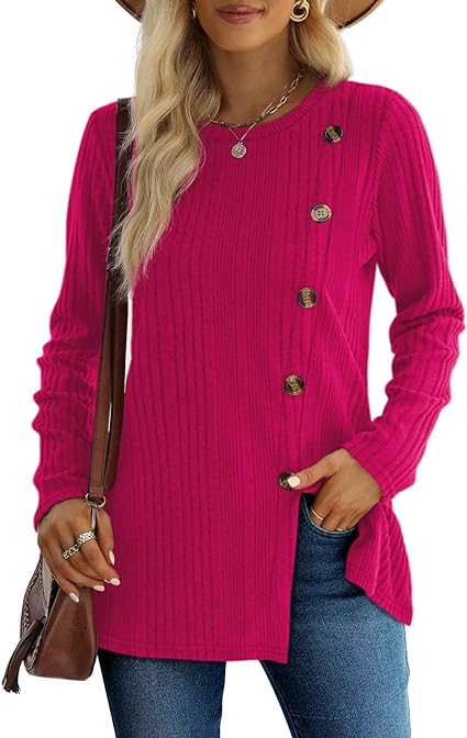 Photo 1 of {M} XIEERDUO Long Sleeve Tops for Women Tunics Buttons Front Slit
