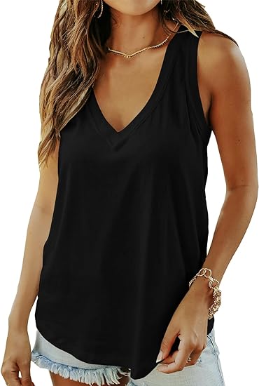 Photo 1 of {M} Smile Fish Women Summer Deep V Neck Tank Top Loose Fit Flowy Shirt
