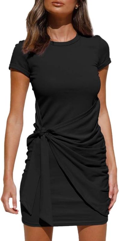 Photo 1 of {M} MEROKEETY Women's Casual Short Sleeve Wrap Bodycon Ruched Tie Waist Summer Dress
