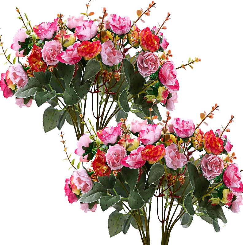 Photo 1 of Moomass7 Branch 21 Head Artificial Silk Mini Rose Christmas Wedding Home Decoration with Fake Bouquet. Pink Rose 4 Bouquet…
