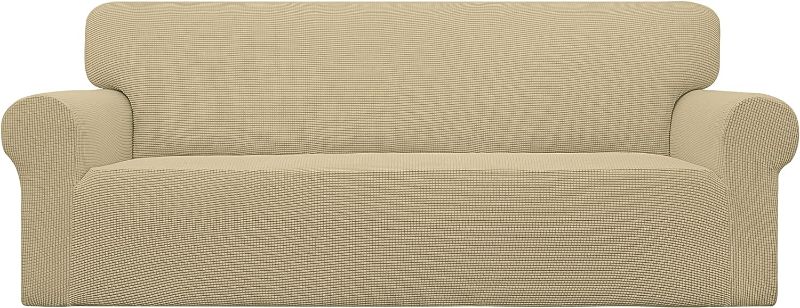 Photo 1 of Easy-Going Stretch Sofa Slipcover 1-Piece Sofa Cover Furniture Protector Couch Soft with Elastic Bottom for Kids, Polyester Spandex Jacquard Fabric Small Checks (Sofa, Beige)
