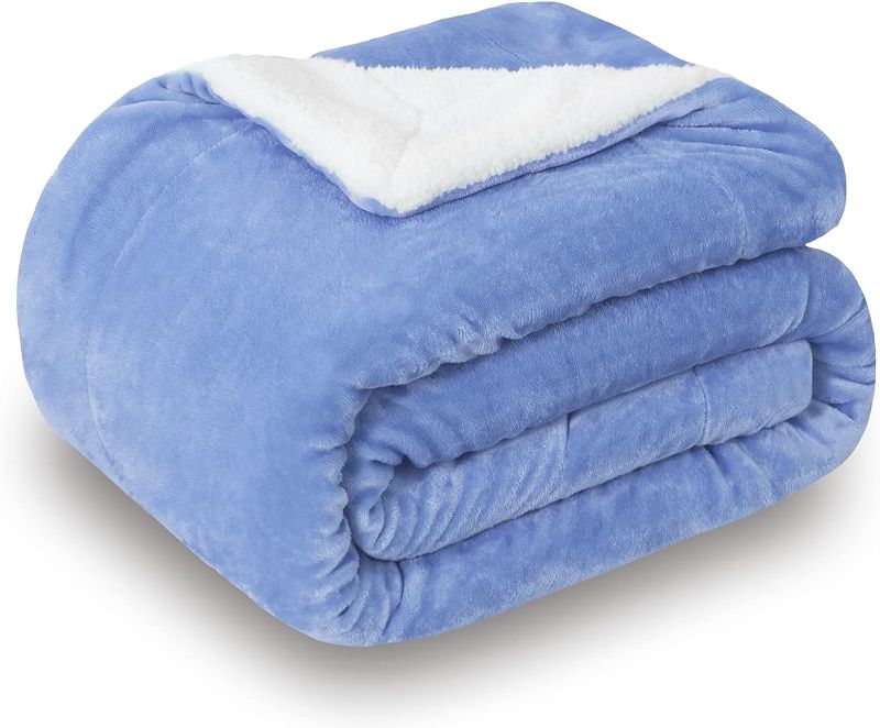 Photo 1 of SOCHOW Sherpa Fleece Throw Blanket, Double-Sided Super Soft Luxurious Plush Blanket Twin Size 60 inchx80 inch, Dusty Blue
