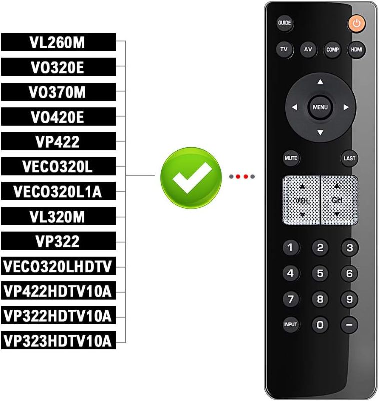 Photo 1 of Gvirtue Remote Control VR2 VR4 Replacement for Vizio TV VL260M VO320E VO370M VO420E VP422 VECO320L VECO320L1A VL320M VP322 VECO320LHDTV VP422HDTV10A VP322HDTV10A VP323HDTV10A
