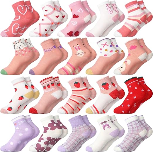 Photo 1 of {4-6} 10 Pairs Cartoon Pattern Crew Socks Cute Patterns Ruffle Crew Socks Cotton Cute Socks for Kids Girls
