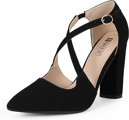 Photo 1 of {8.5} IDIFU Women's IN4 Chunky High Heels Pumps Closed Toe Block Strappy Heels Pointed Toe Dress Shoes for Women Prom Wedding Party Office Work Formal
