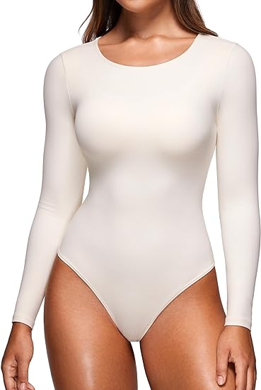 Photo 1 of [s] CRZ YOGA Butterluxe Long Sleeve Bodysuit for Women Crew Neck Tops Sexy Thong Bodysuits Breathable Stretchy
