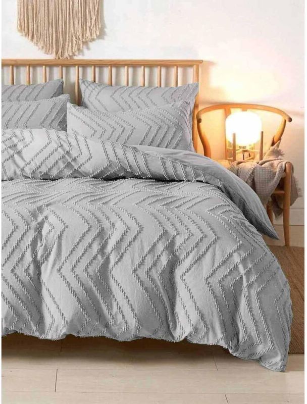 Photo 1 of Nanko Light Grey Duvet Cover Queen Size, 3pc Gray Boho Tufted Microfiber Bedding Comforter Cover Set, All Season Aesthetic Shabby Chic Soft Embroidery Textured Geometric Quilt Cover 90x90 inches
