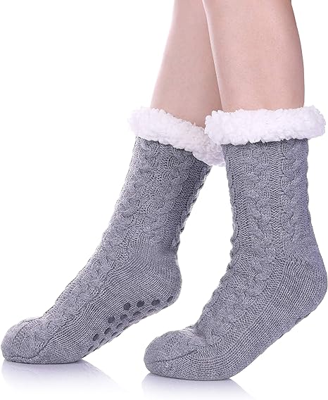 Photo 1 of SDBING Women's Winter Super Soft Warm Cozy Fuzzy Fleece-Lined with Grippers Slipper Socks
