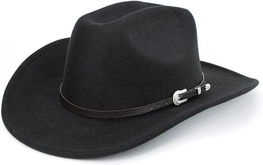 Photo 1 of Classic Western Felt Cowboy Cowgirl Hat for Women Men Wide Brim Belt Buckle Cowboy Hat (Size:Medium-Large)
