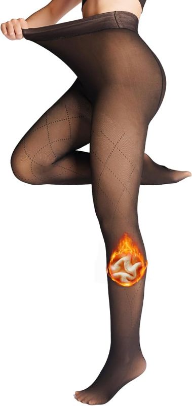 Photo 1 of [s] Delcast Women Fleece Lined Tights,Fishnets Patterned Fake Translucent Warm High Waisted Pantyhose Sheer thick Winter Tights
