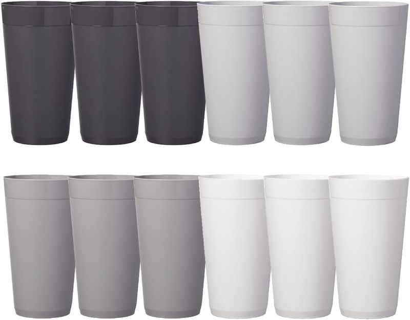 Photo 1 of US Acrylic Newport 20 ounce Unbreakable Plastic Stackable Water Tumblers in Grey Stone | Set of 12 Drinking Cups | Reusable, BPA-free, Made in the USA, Top-rack Dishwasher and Microwave Safe
