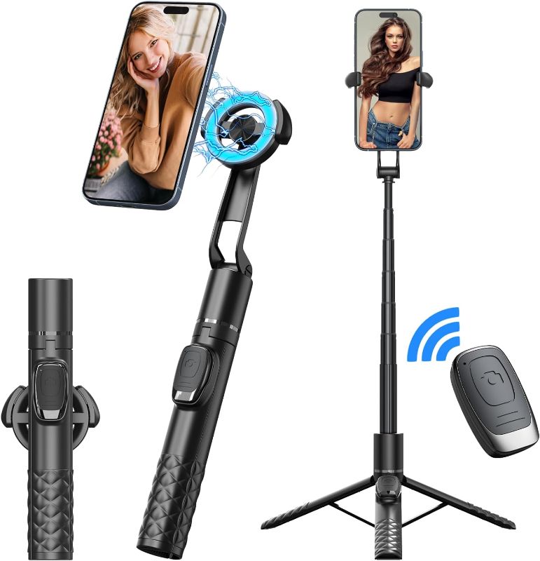 Photo 1 of Phone Tripod, 49'' Magnetic Selfie Stick for iPhone with Remote, Extendable Phone Tripod Stand for All Cell Phones, Detachable Wireless Remote, Portable Phone Tripod for Selfie/Photo/Live/Vlog
