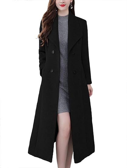 Photo 1 of [xl] chouyatou Women's Chic Shawl Collar Work Double Breasted Maxi Long Wool Pea Coat
