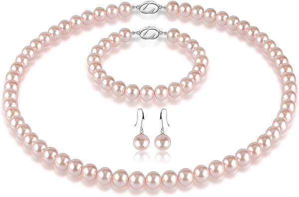 Photo 1 of AOOVOO Pearl Necklace Set for Women Girls, 8mm Round Shell Pearl Includes Stunning Bracelet and Dangle Earrings 3 Piece Jewelry, Birthday Christmas Gift for Mom Wife Sister Best Friend, Gift Box
